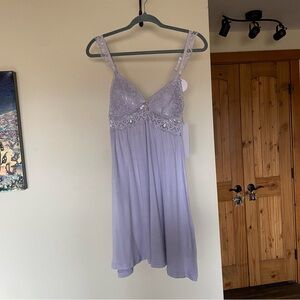 Daisy Fuentes Lavender Purple Modal Knit and Lace Padded Chemise Slip Dress S